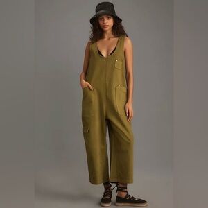 Pilcro Olive Green Front-Zip Wide-Leg Jumpsuit